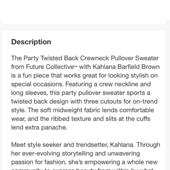 FUTURE COLLECTIVE Twist Open Back
Pullover Knit Sweater - Picture 7 of 8